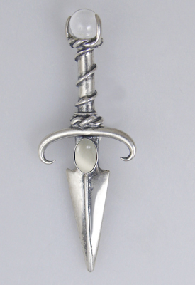 Sterling Silver Black Prince's Knife Dagger Pendant With White Moonstone